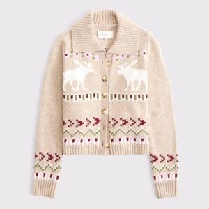 Abercrombie & Fitch Beige Fairisle Collard Cardigan